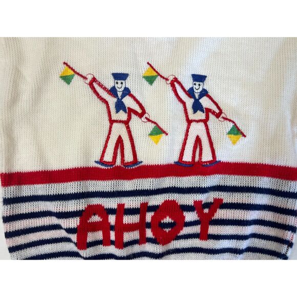 Vintage Children's Sweater - Red, White and Blue Ahoy Sailor by Miniwaves (1970) - Picture 8 of 8